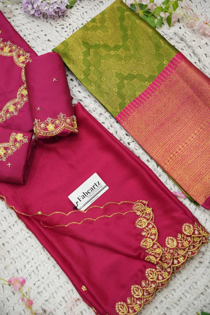 Beautiful South Indian Style Half Saree with Embroidery Work and Beads Work Blouse and Dupatta for Women | Mitali KV