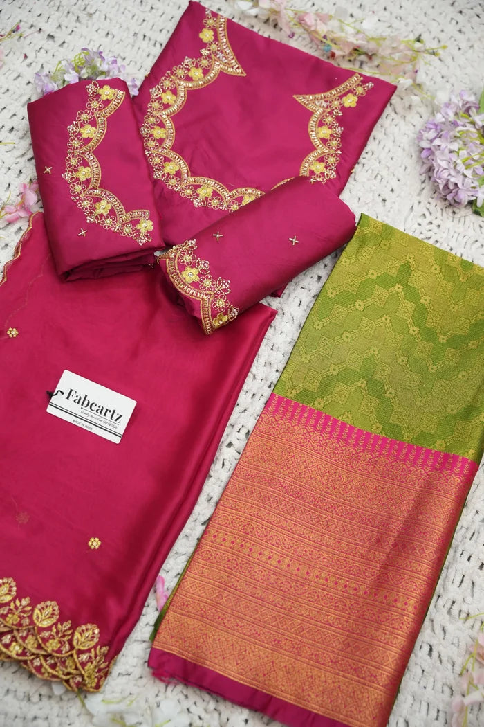 Beautiful South Indian Style Half Saree with Embroidery Work and Beads Work Blouse and Dupatta for Women | Mitali KV