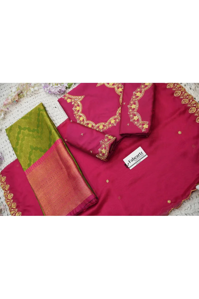 Beautiful South Indian Style Half Saree with Embroidery Work and Beads Work Blouse and Dupatta for Women | Mitali KV