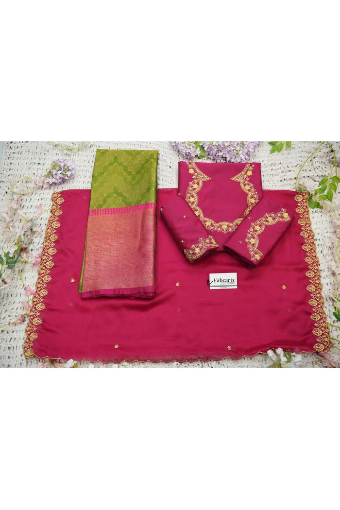 Beautiful South Indian Style Half Saree with Embroidery Work and Beads Work Blouse and Dupatta for Women | Mitali KV
