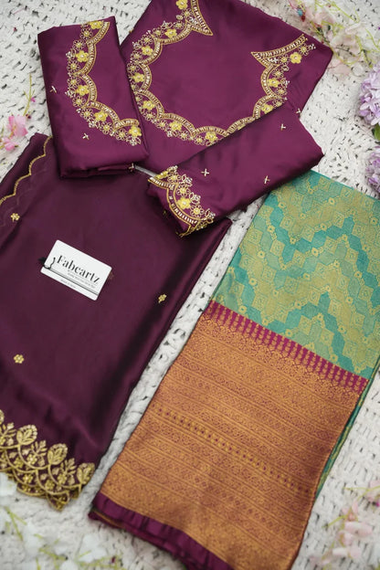 Beautiful South Indian Style Half Saree with Embroidery Work and Beads Work Blouse and Dupatta for Women | Mitali KV
