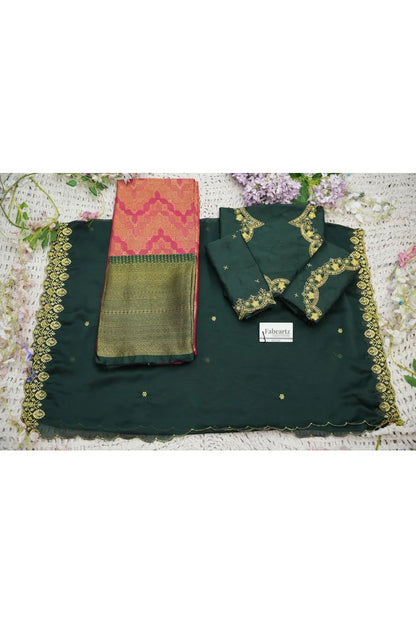 Beautiful South Indian Style Half Saree with Embroidery Work and Beads Work Blouse and Dupatta for Women | Mitali KV
