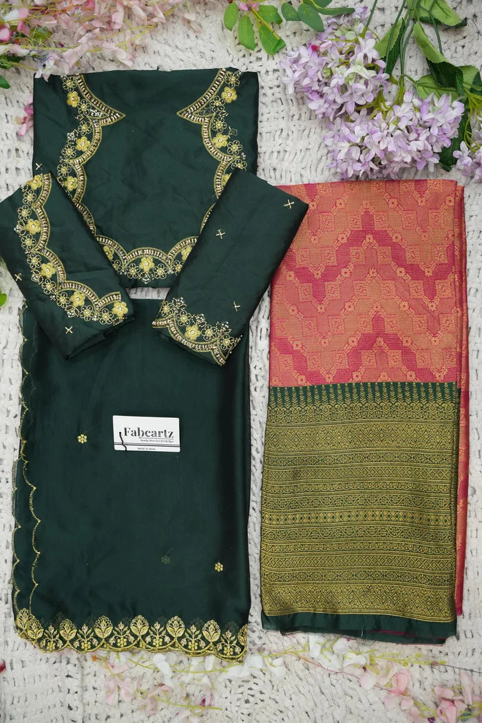 Beautiful South Indian Style Half Saree with Embroidery Work and Beads Work Blouse and Dupatta for Women | Mitali KV