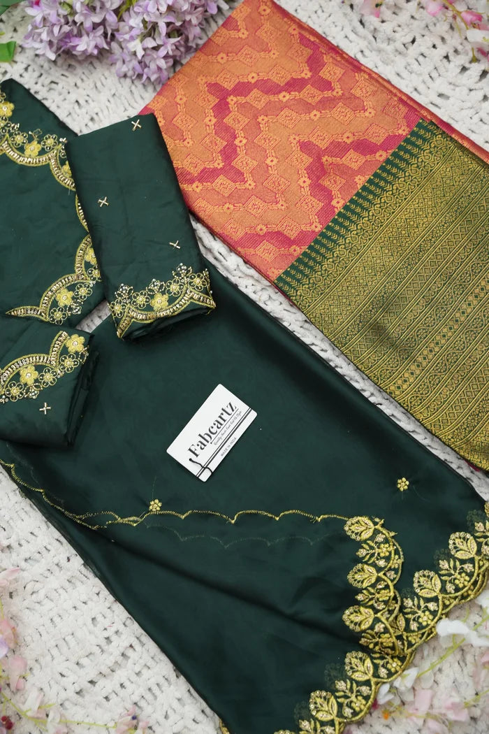 Beautiful South Indian Style Half Saree with Embroidery Work and Beads Work Blouse and Dupatta for Women | Mitali KV