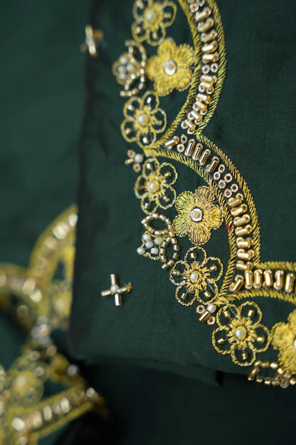 Beautiful South Indian Style Half Saree with Embroidery Work and Beads Work Blouse and Dupatta for Women | Mitali KV
