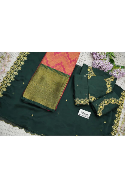 Beautiful South Indian Style Half Saree with Embroidery Work and Beads Work Blouse and Dupatta for Women | Mitali KV