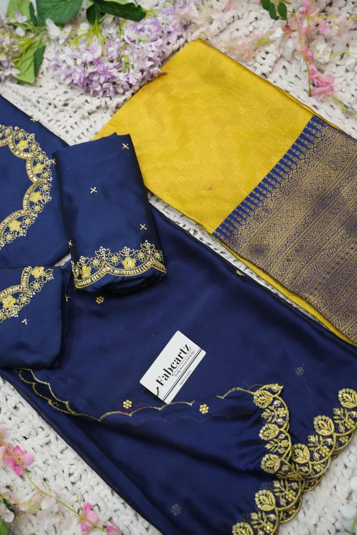 Beautiful South Indian Style Half Saree with Embroidery Work and Beads Work Blouse and Dupatta for Women | Mitali KV