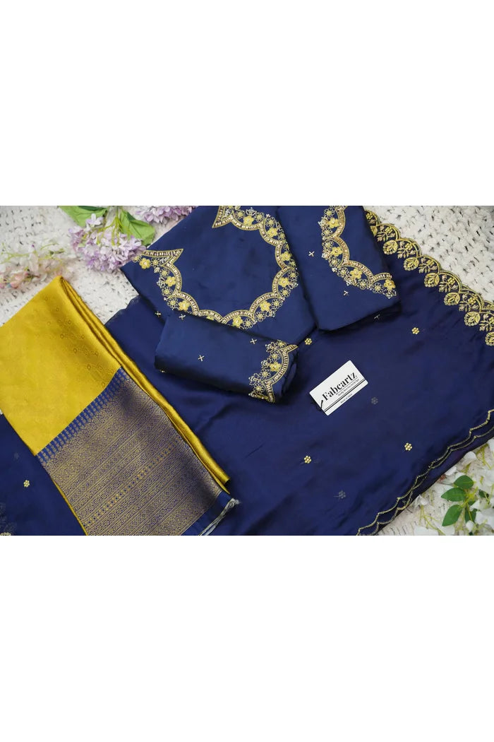 Beautiful South Indian Style Half Saree with Embroidery Work and Beads Work Blouse and Dupatta for Women | Mitali KV