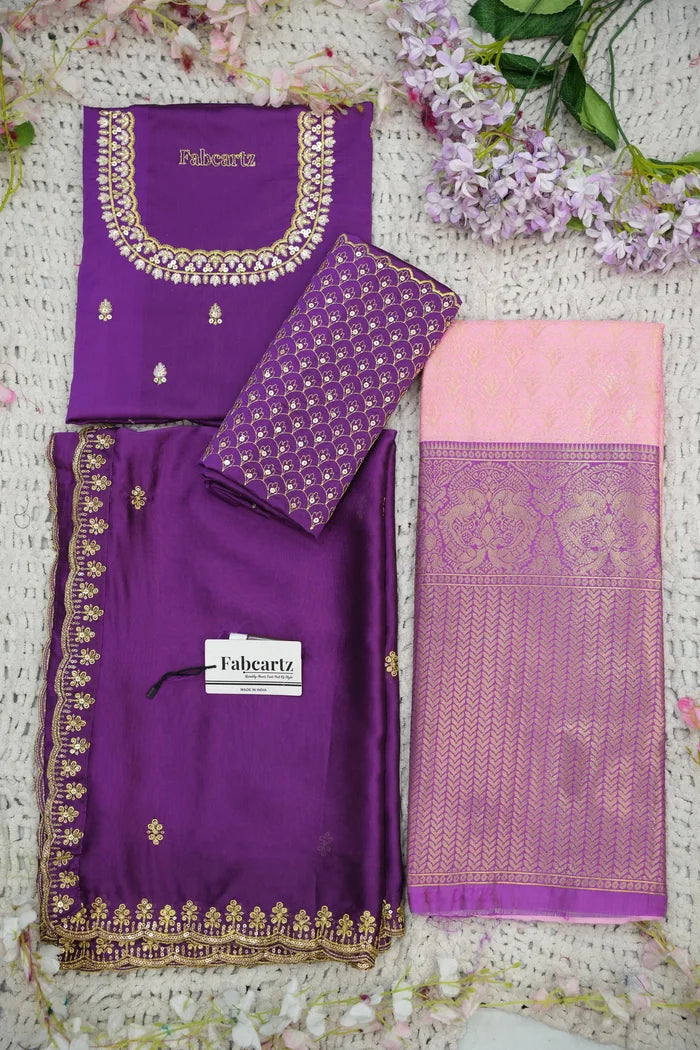 Beautiful South Indian Style Half Saree with Embroidery Work and Beads Work Blouse and Dupatta for Women | Reet KV