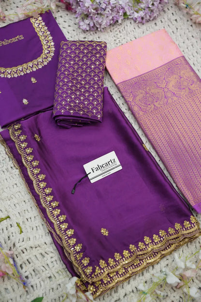Beautiful South Indian Style Half Saree with Embroidery Work and Beads Work Blouse and Dupatta for Women | Reet KV