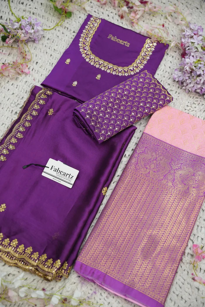 Beautiful South Indian Style Half Saree with Embroidery Work and Beads Work Blouse and Dupatta for Women | Reet KV