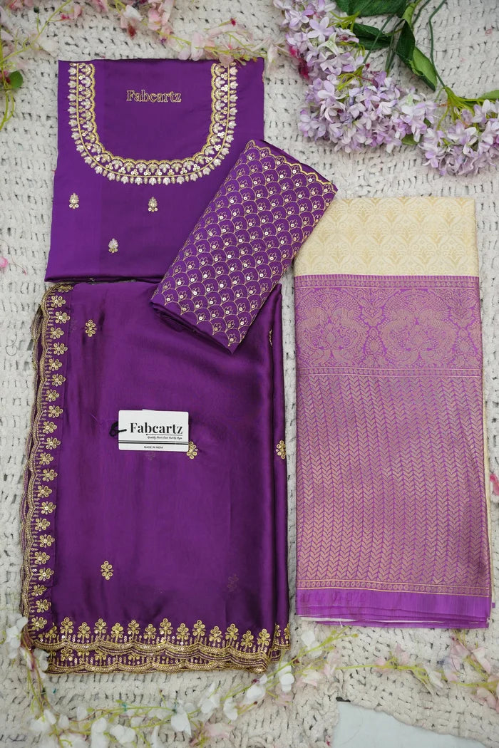 Beautiful South Indian Style Half Saree with Embroidery Work and Beads Work Blouse and Dupatta for Women | Reet KV