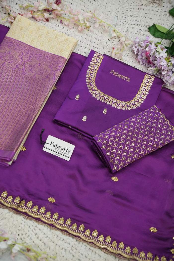 Beautiful South Indian Style Half Saree with Embroidery Work and Beads Work Blouse and Dupatta for Women | Reet KV