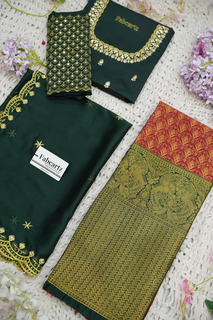 Beautiful South Indian Style Half Saree with Embroidery Work and Beads Work Blouse and Dupatta for Women | Reet KV