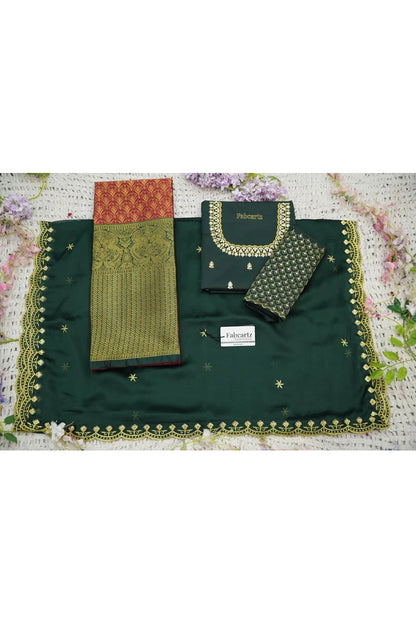Beautiful South Indian Style Half Saree with Embroidery Work and Beads Work Blouse and Dupatta for Women | Reet KV