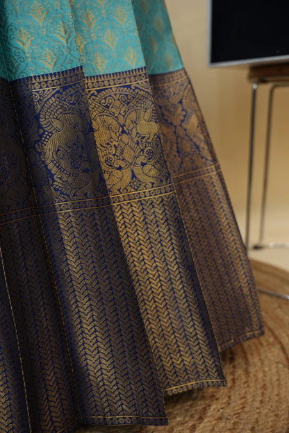 Beautiful South Indian Style Half Saree with Embroidery Work and Beads Work Blouse and Dupatta for Women | Reet KV