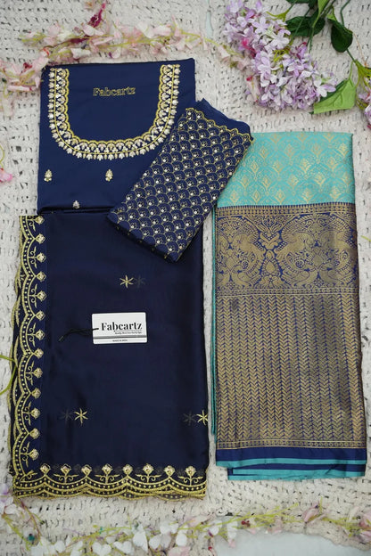 Beautiful South Indian Style Half Saree with Embroidery Work and Beads Work Blouse and Dupatta for Women | Reet KV