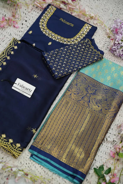 Beautiful South Indian Style Half Saree with Embroidery Work and Beads Work Blouse and Dupatta for Women | Reet KV