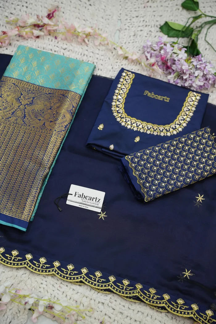 Beautiful South Indian Style Half Saree with Embroidery Work and Beads Work Blouse and Dupatta for Women | Reet KV