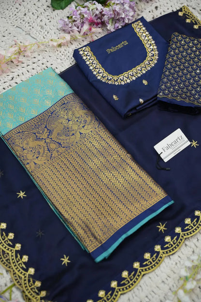Beautiful South Indian Style Half Saree with Embroidery Work and Beads Work Blouse and Dupatta for Women | Reet KV