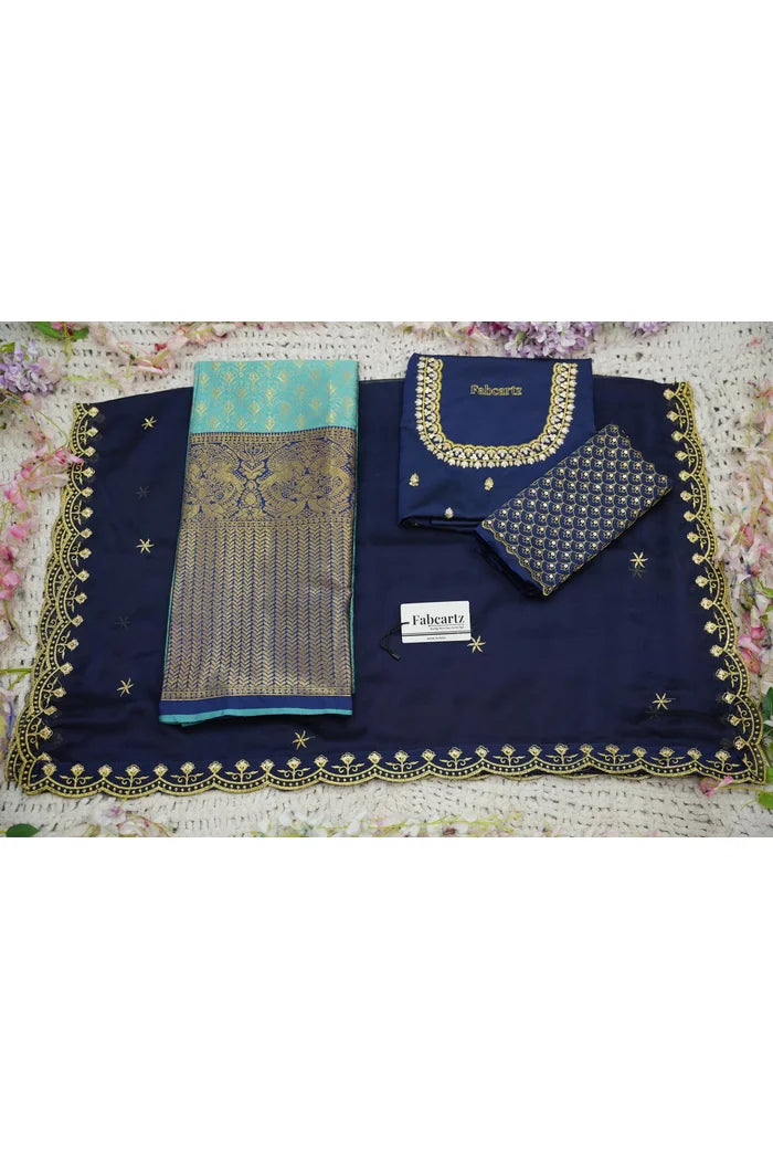 Beautiful South Indian Style Half Saree with Embroidery Work and Beads Work Blouse and Dupatta for Women | Reet KV
