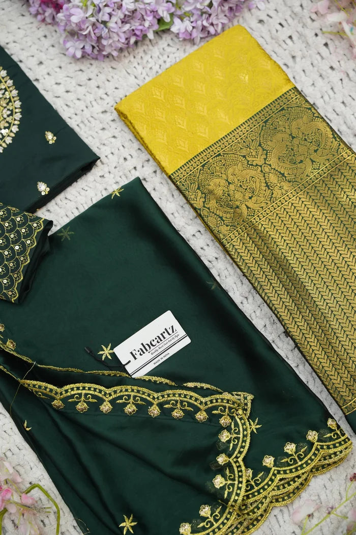 Beautiful South Indian Style Half Saree with Embroidery Work and Beads Work Blouse and Dupatta for Women | Reet KV