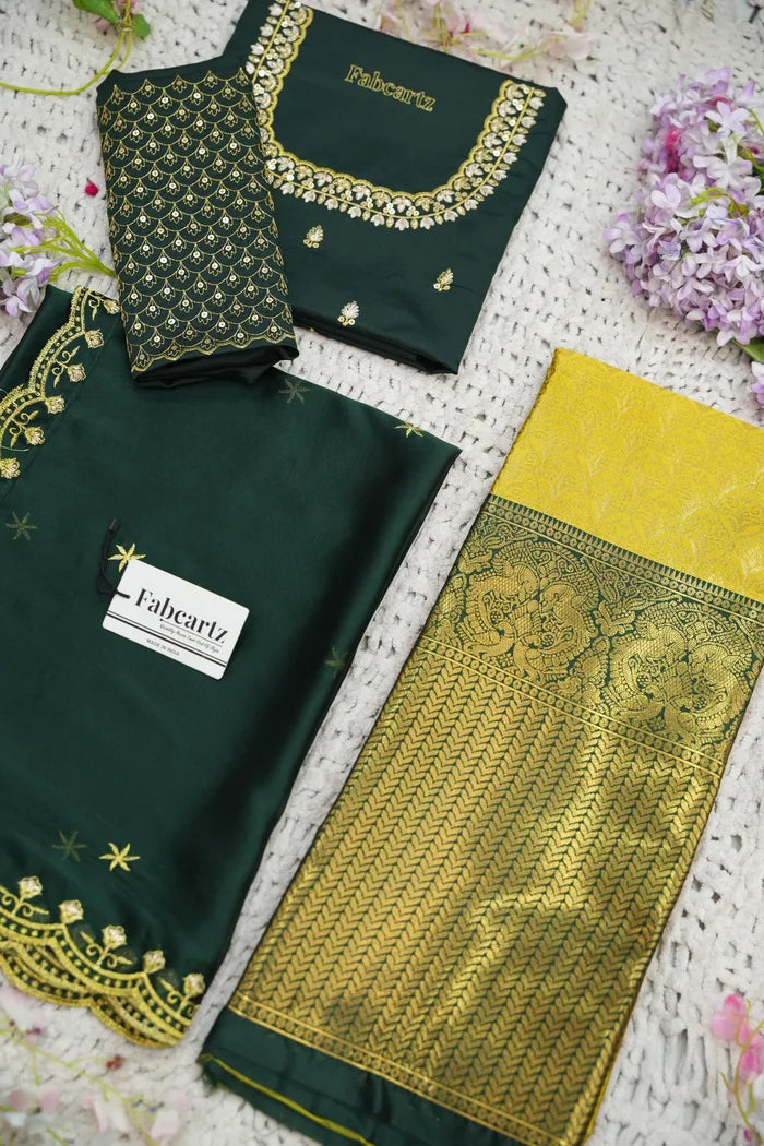 Beautiful South Indian Style Half Saree with Embroidery Work and Beads Work Blouse and Dupatta for Women | Reet KV