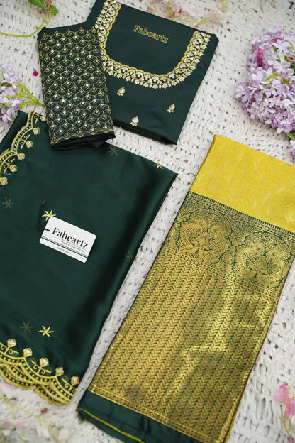 Beautiful South Indian Style Half Saree with Embroidery Work and Beads Work Blouse and Dupatta for Women | Reet KV