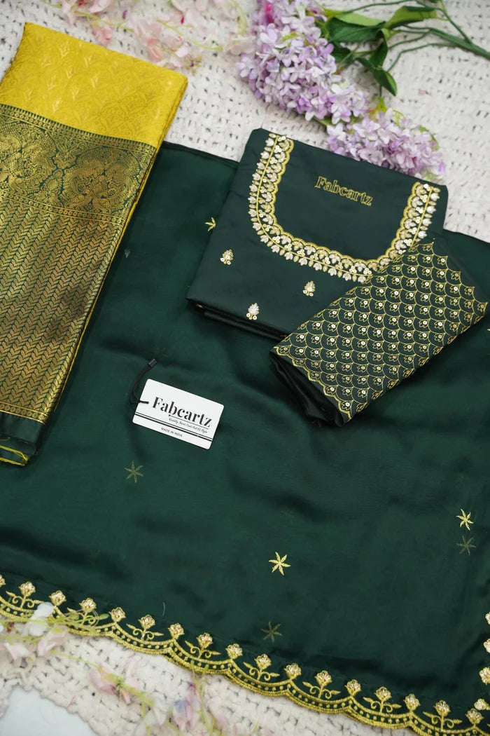 Beautiful South Indian Style Half Saree with Embroidery Work and Beads Work Blouse and Dupatta for Women | Reet KV