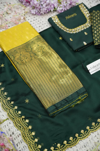Beautiful South Indian Style Half Saree with Embroidery Work and Beads Work Blouse and Dupatta for Women | Reet KV