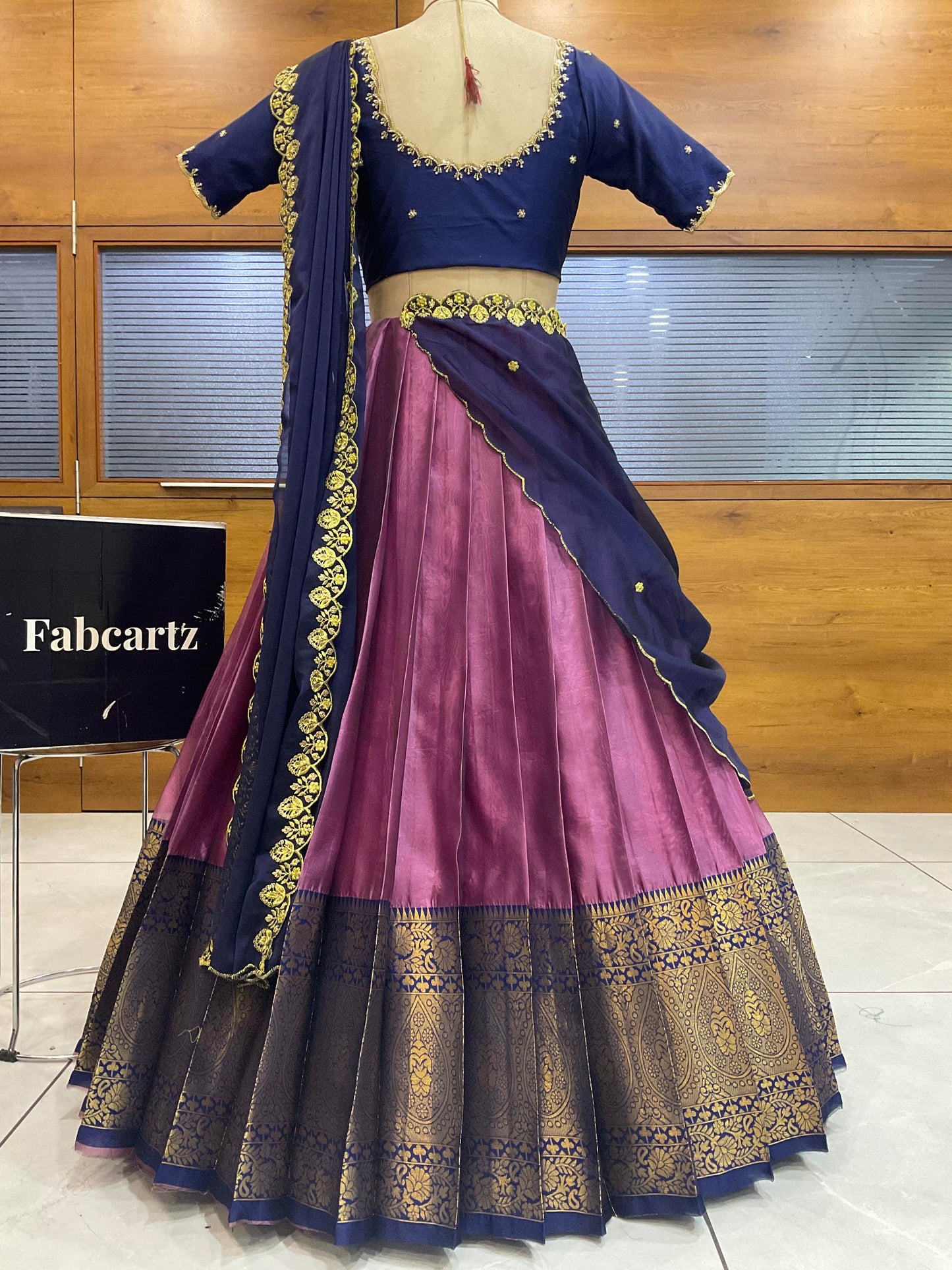 Beautiful South Indian Style Half Saree with (Hand Work) Beads Work Blouse and Dupatta for Women | Jyotiii