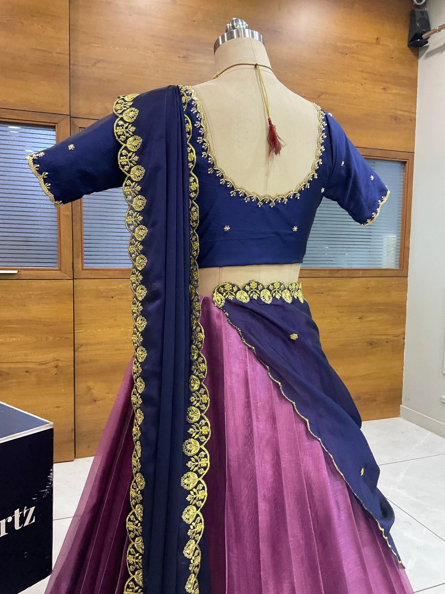 Beautiful South Indian Style Half Saree with (Hand Work) Beads Work Blouse and Dupatta for Women | Jyotiii