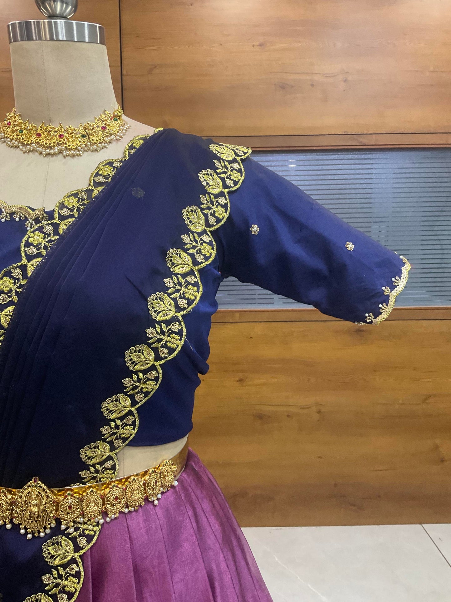 Beautiful South Indian Style Half Saree with (Hand Work) Beads Work Blouse and Dupatta for Women | Jyotiii