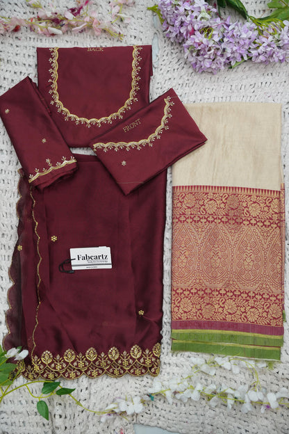 Beautiful South Indian Style Half Saree with (Hand Work) Beads Work Blouse and Dupatta for Women | Jyotiii