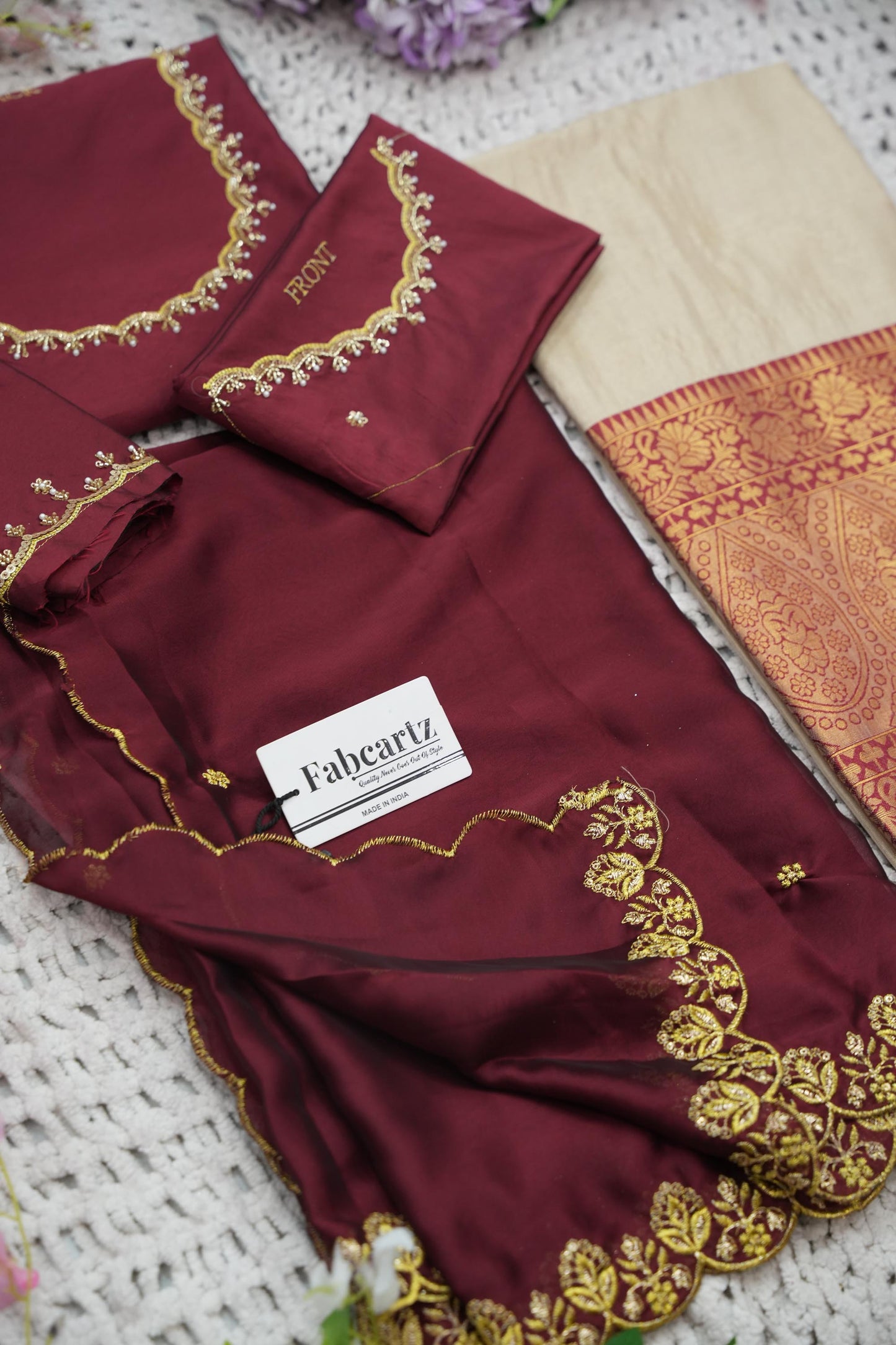 Beautiful South Indian Style Half Saree with (Hand Work) Beads Work Blouse and Dupatta for Women | Jyotiii