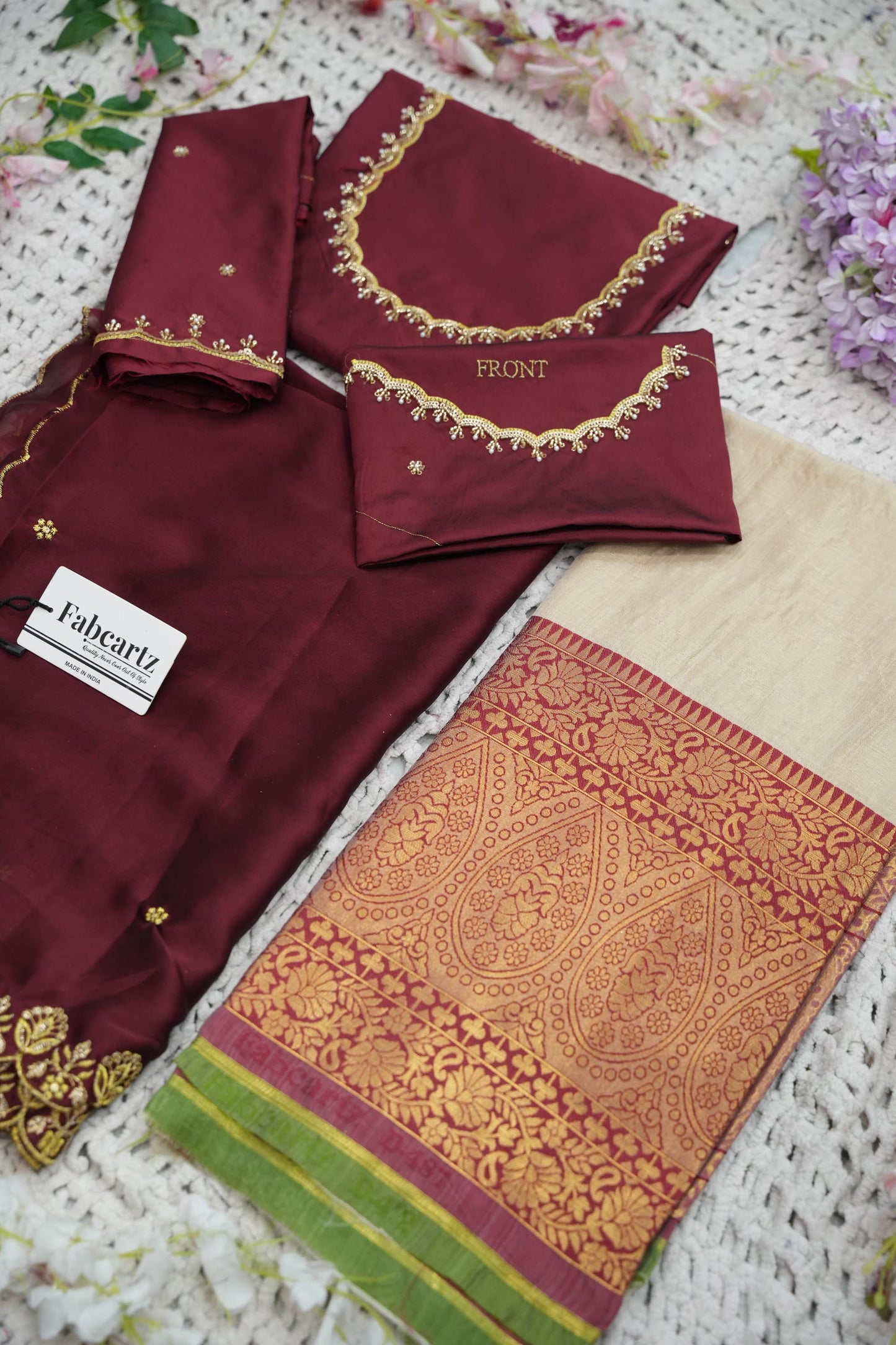 Beautiful South Indian Style Half Saree with (Hand Work) Beads Work Blouse and Dupatta for Women | Jyotiii