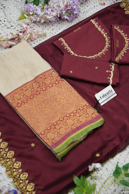 Beautiful South Indian Style Half Saree with (Hand Work) Beads Work Blouse and Dupatta for Women | Jyotiii