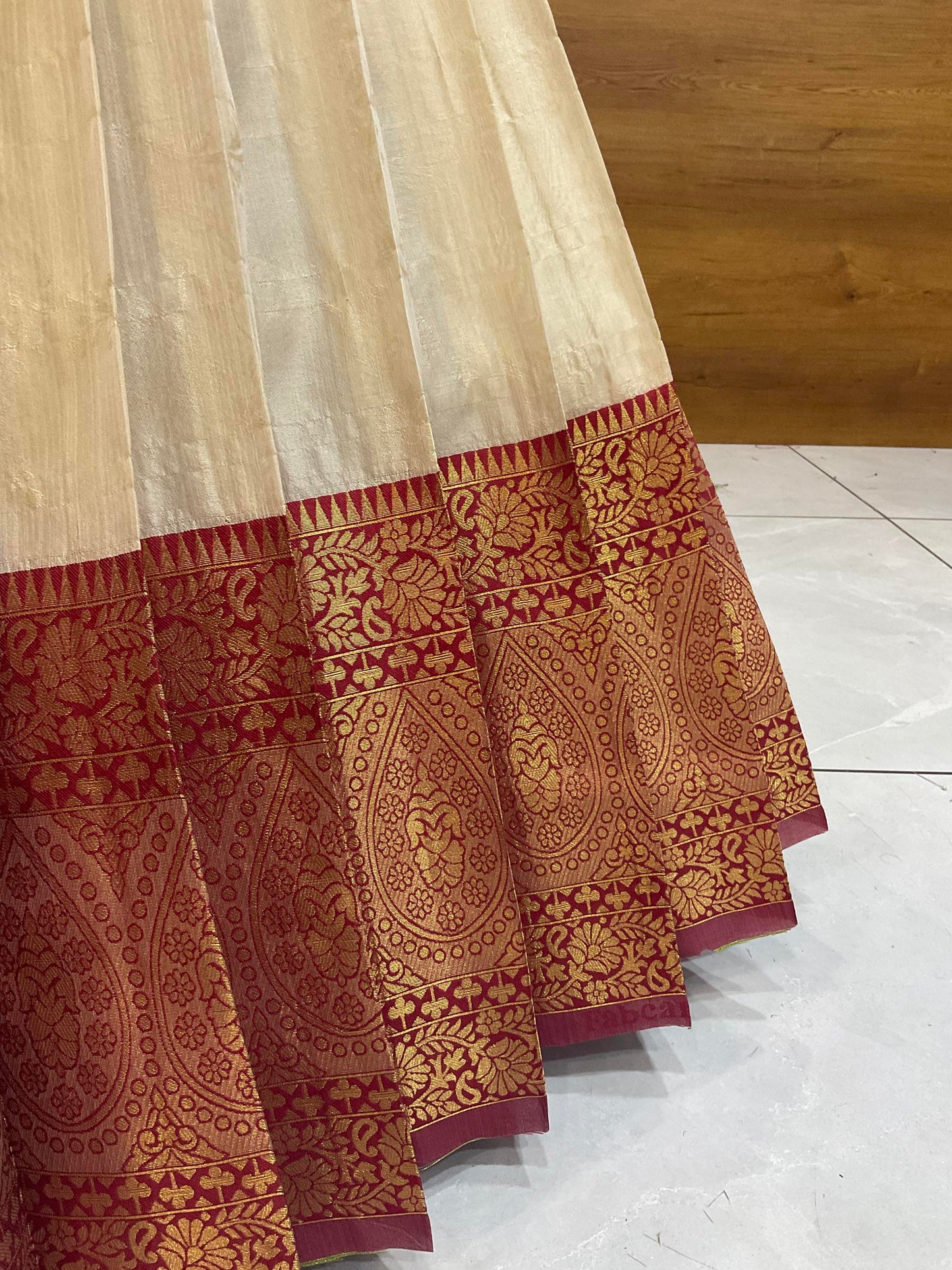 Beautiful South Indian Style Half Saree with (Hand Work) Beads Work Blouse and Dupatta for Women | Jyotiii