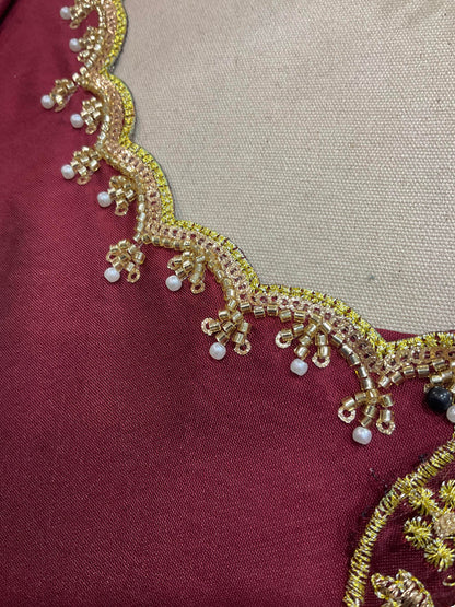 Beautiful South Indian Style Half Saree with (Hand Work) Beads Work Blouse and Dupatta for Women | Jyotiii