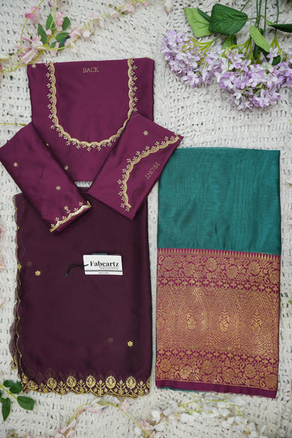 Beautiful South Indian Style Half Saree with (Hand Work) Beads Work Blouse and Dupatta for Women | Jyotiii