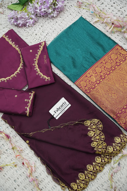 Beautiful South Indian Style Half Saree with (Hand Work) Beads Work Blouse and Dupatta for Women | Jyotiii