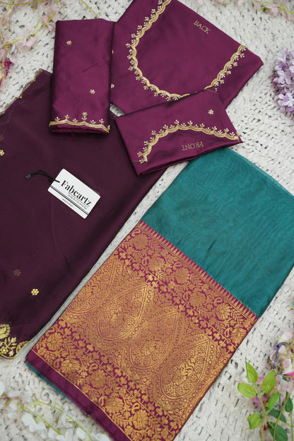 Beautiful South Indian Style Half Saree with (Hand Work) Beads Work Blouse and Dupatta for Women | Jyotiii