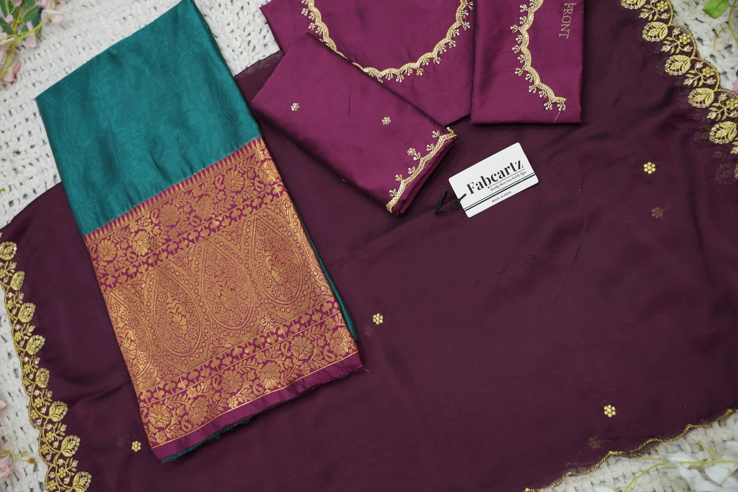 Beautiful South Indian Style Half Saree with (Hand Work) Beads Work Blouse and Dupatta for Women | Jyotiii