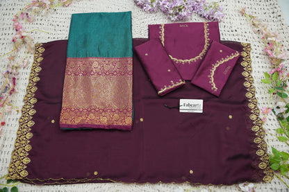 Beautiful South Indian Style Half Saree with (Hand Work) Beads Work Blouse and Dupatta for Women | Jyotiii