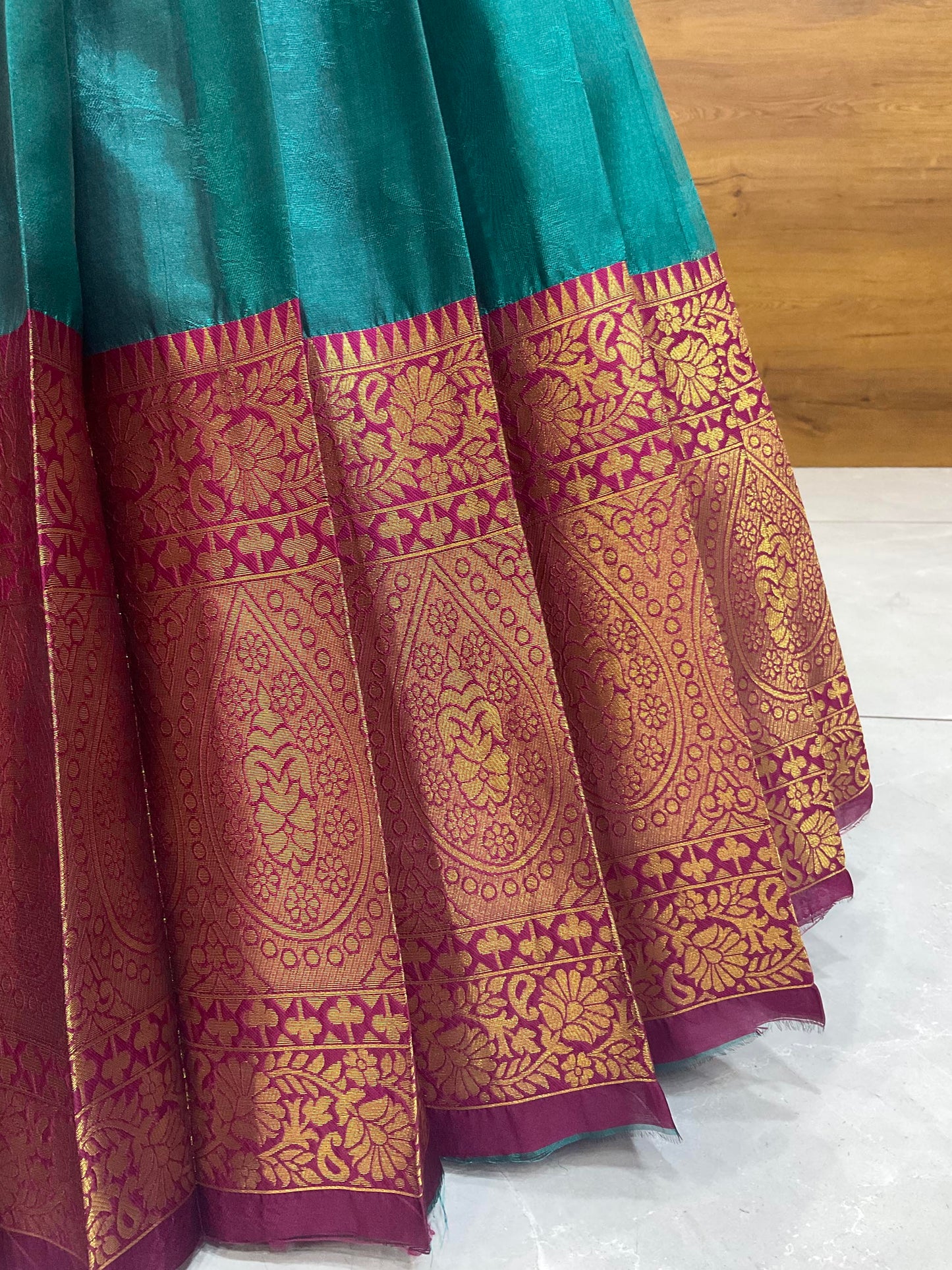 Beautiful South Indian Style Half Saree with (Hand Work) Beads Work Blouse and Dupatta for Women | Jyotiii
