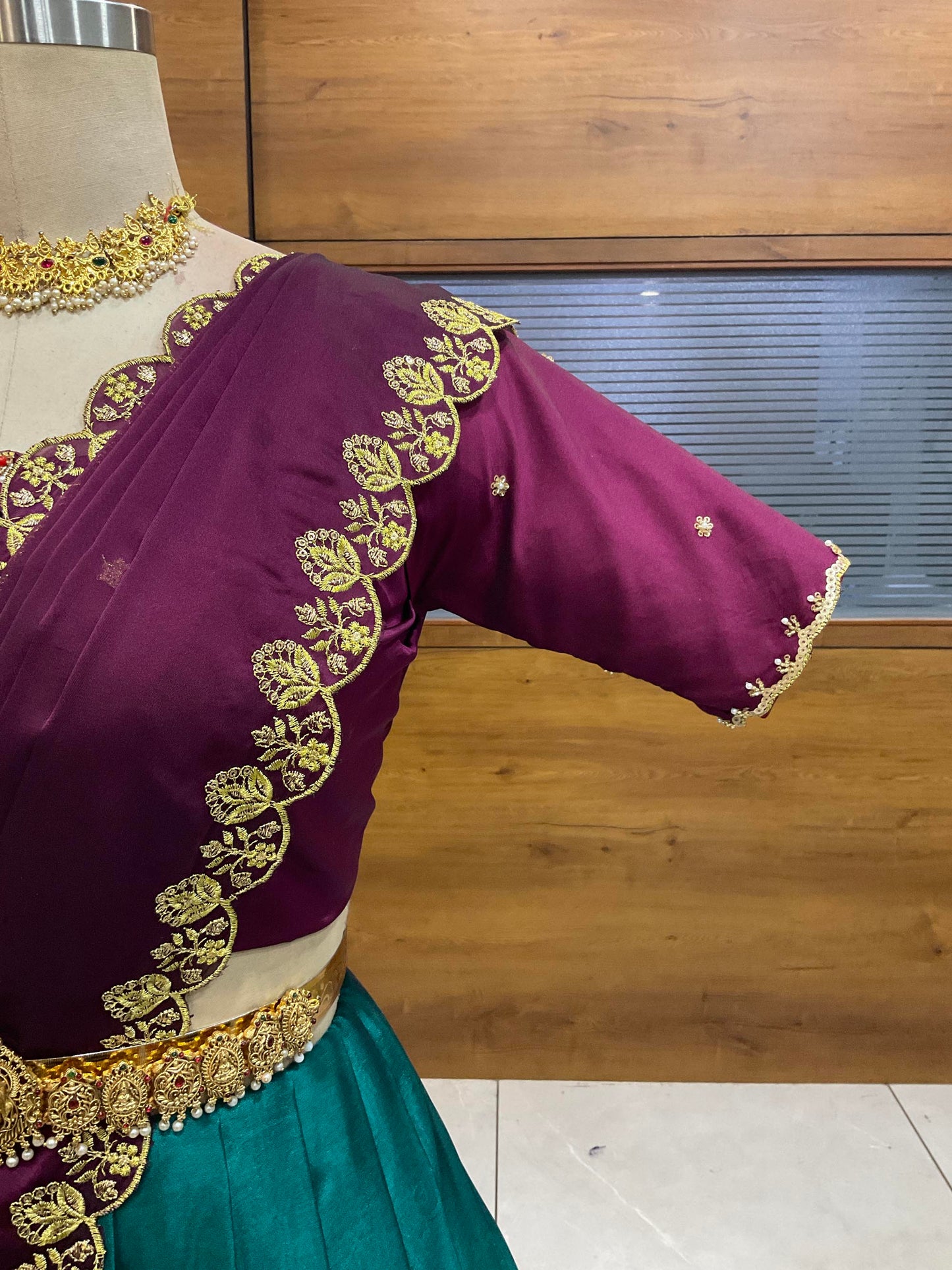 Beautiful South Indian Style Half Saree with (Hand Work) Beads Work Blouse and Dupatta for Women | Jyotiii