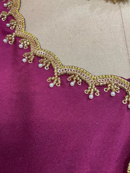 Beautiful South Indian Style Half Saree with (Hand Work) Beads Work Blouse and Dupatta for Women | Jyotiii