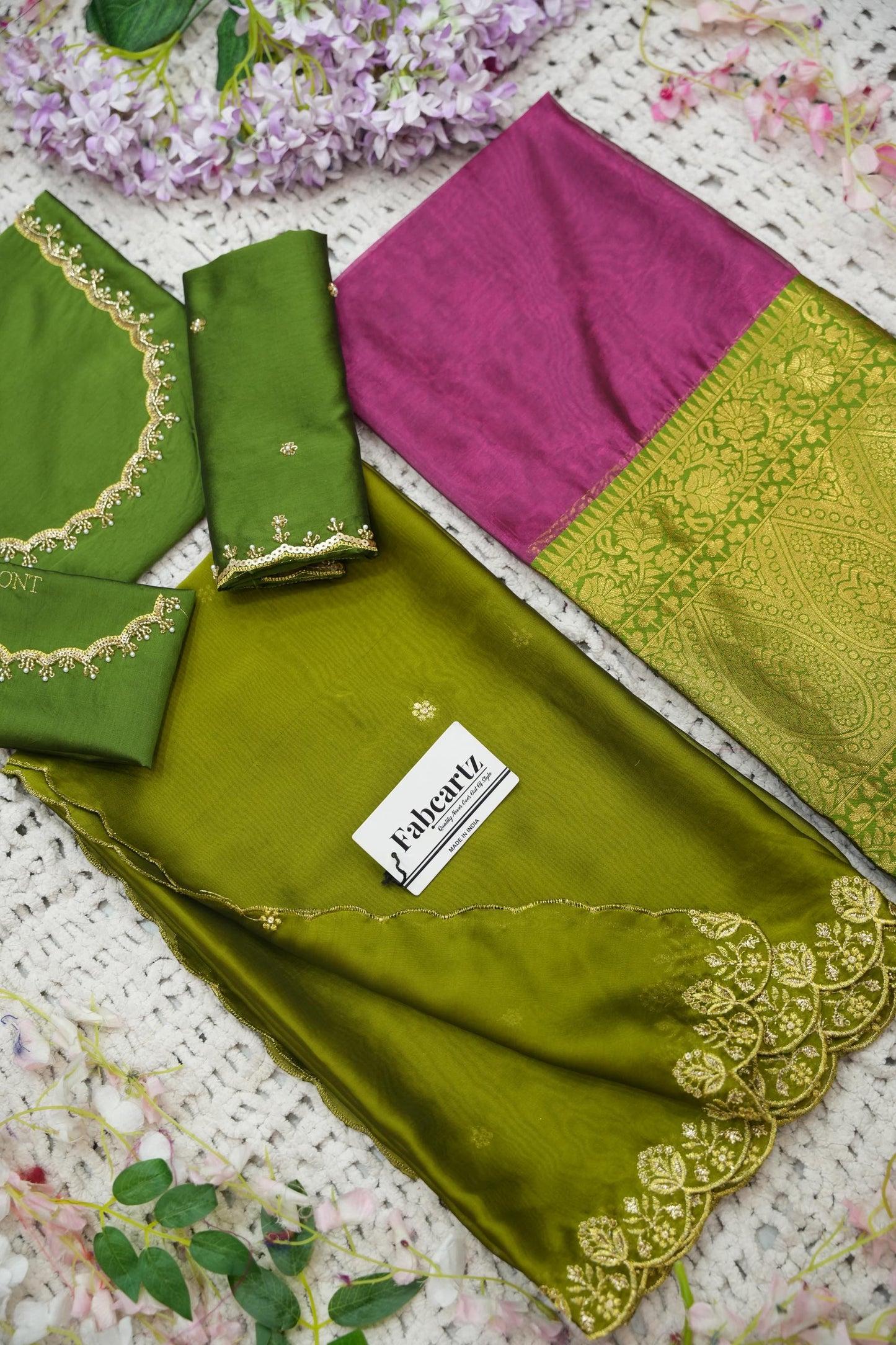 Beautiful South Indian Style Half Saree with (Hand Work) Beads Work Blouse and Dupatta for Women | Jyotiii