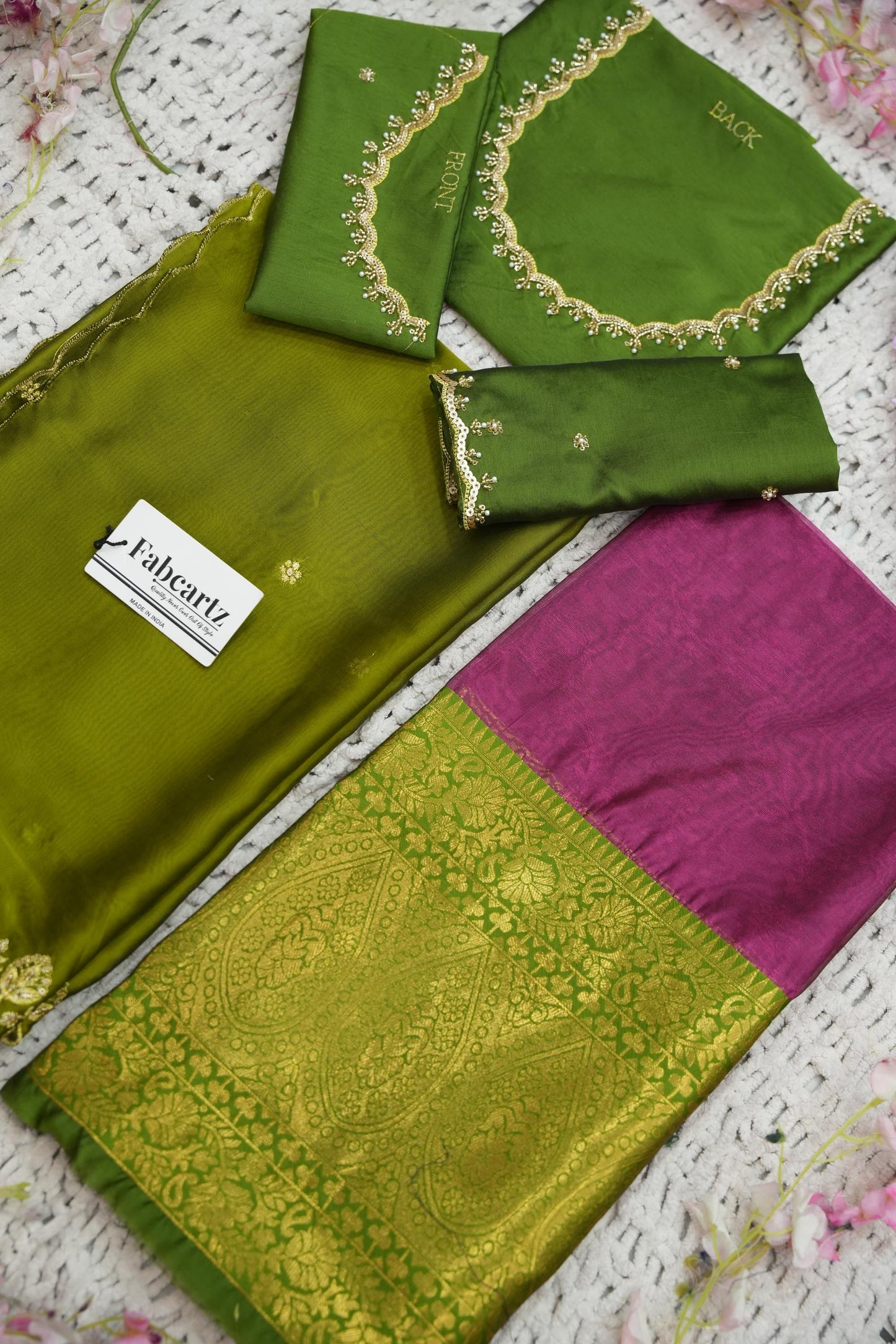 Beautiful South Indian Style Half Saree with (Hand Work) Beads Work Blouse and Dupatta for Women | Jyotiii