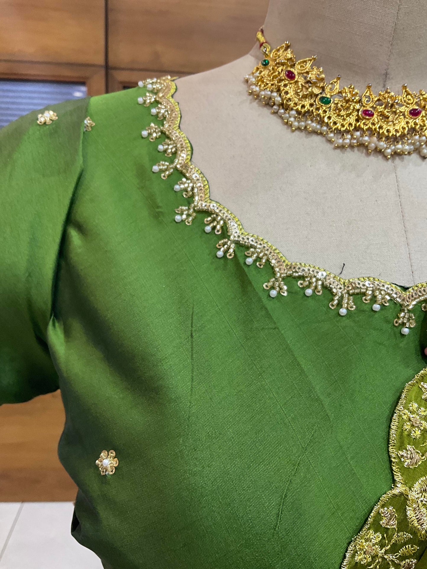 Beautiful South Indian Style Half Saree with (Hand Work) Beads Work Blouse and Dupatta for Women | Jyotiii